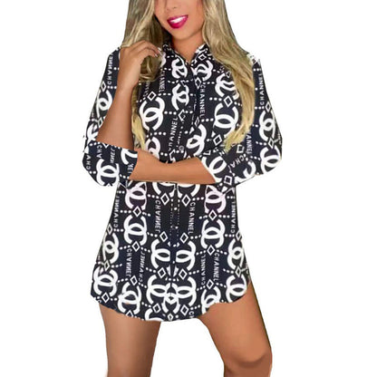 Fashionable half open shirt collar dress PD10052501