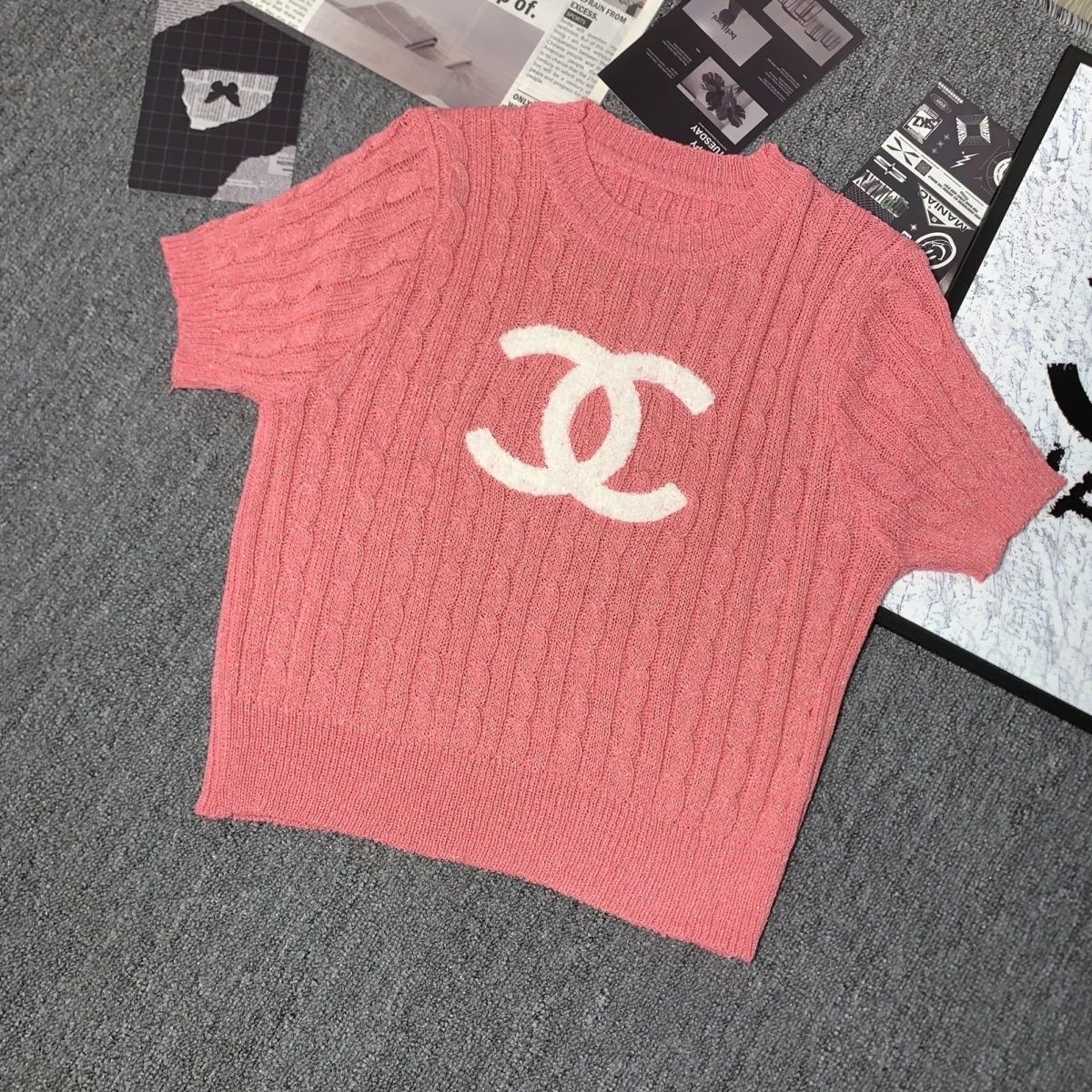 New Embroidered Crewneck Sweater Women's Short-sleeved 1024032511