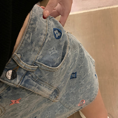 Embroidered jacquard denim skirt 1824042612