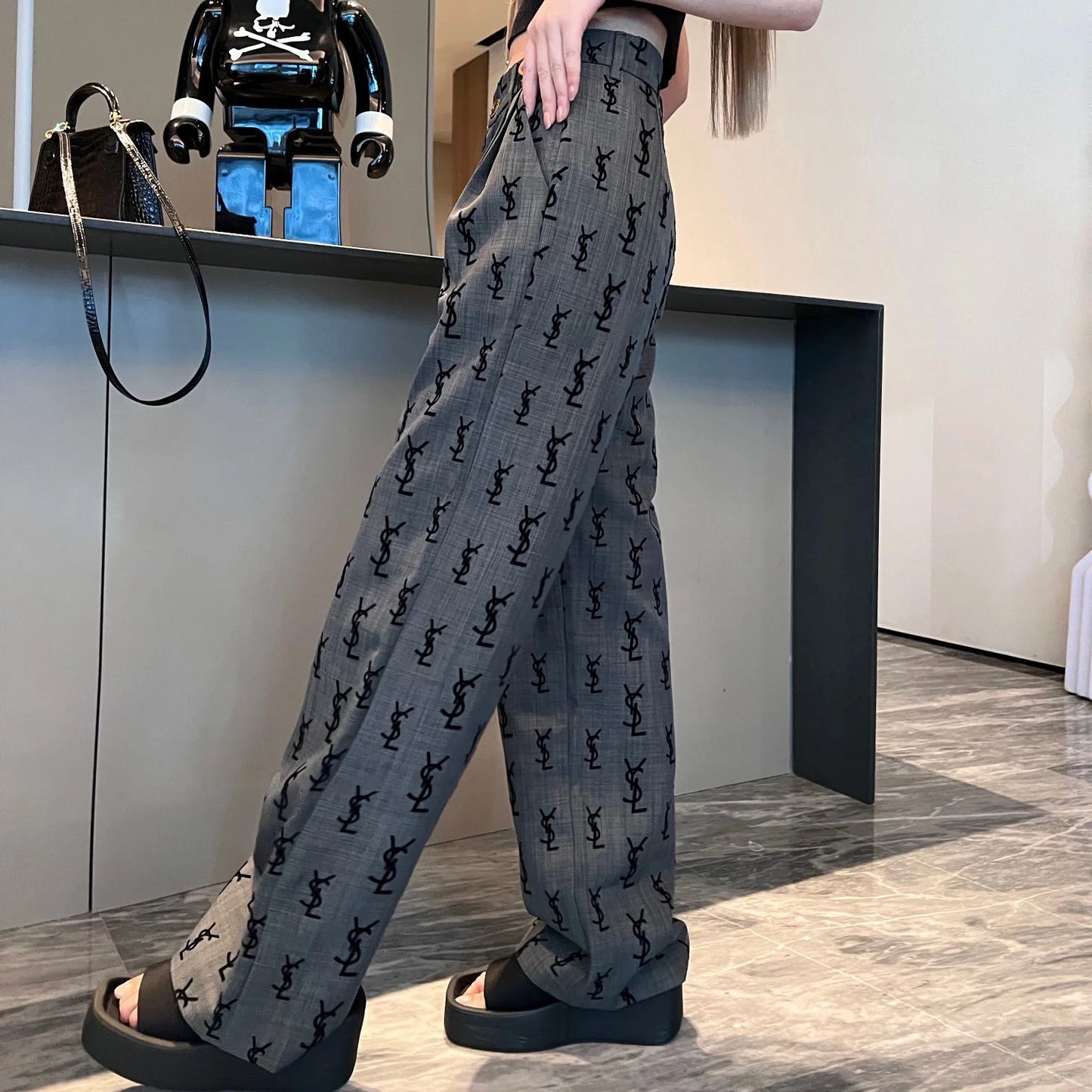 Flocked logo wide-leg trousers 1824021905