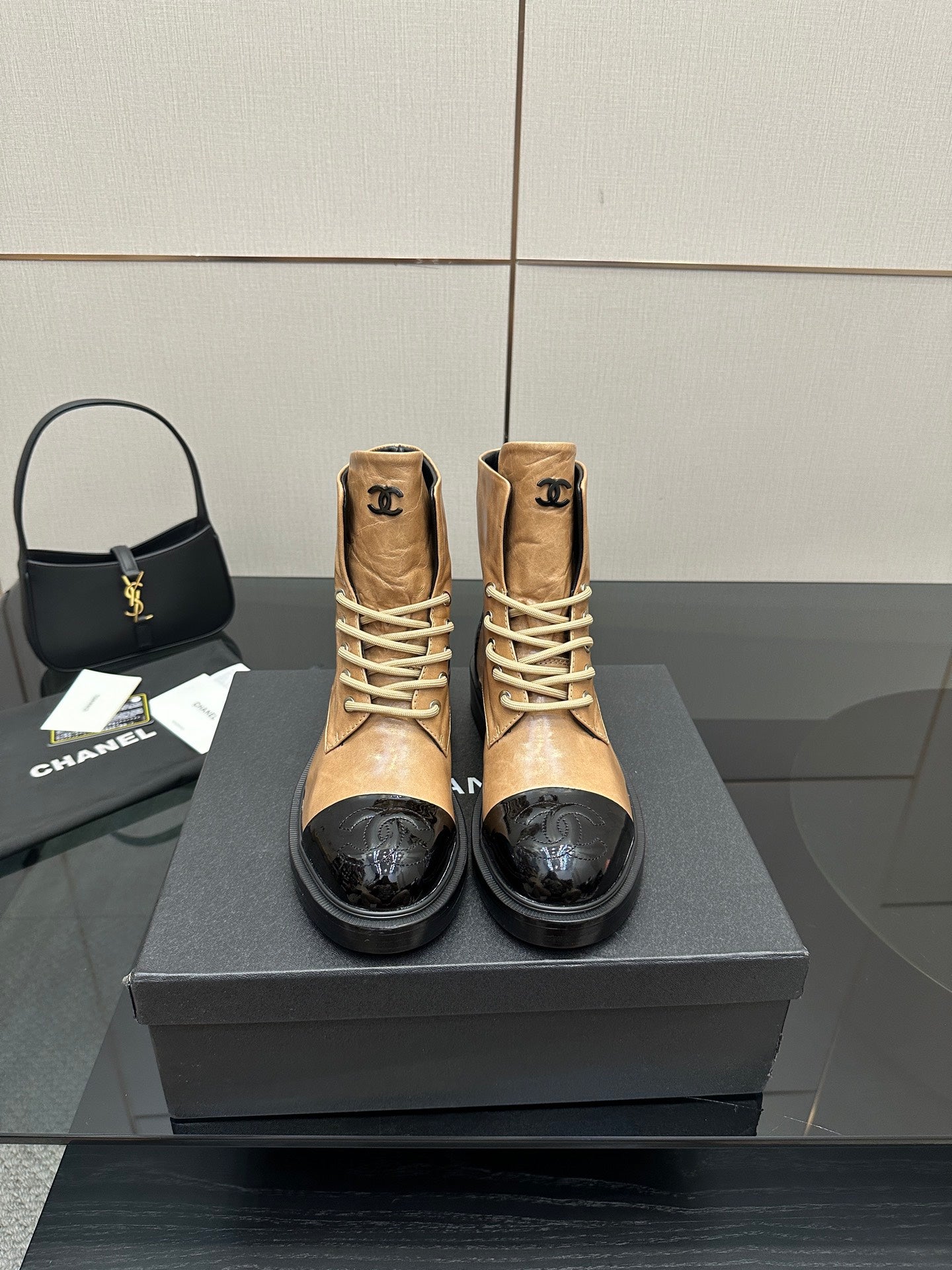 CNL25ss new fashionable color-blocked chunk-heeled ankle boots 0725090808