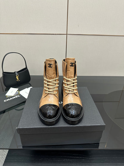 CNL25ss new fashionable color-blocked chunk-heeled ankle boots 0725090808