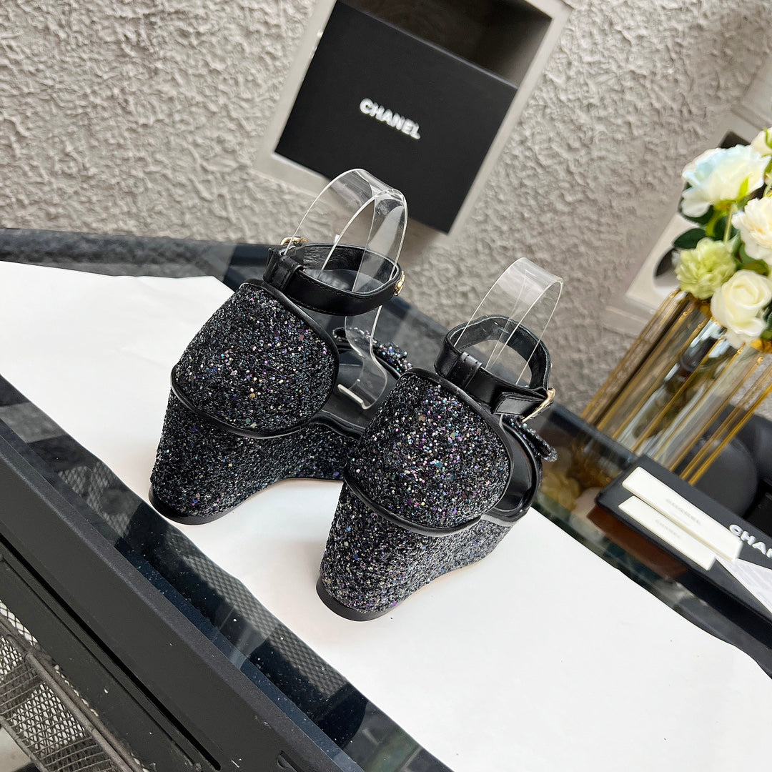 Chane1 top fashion thick sole sequined sandals 0724030815