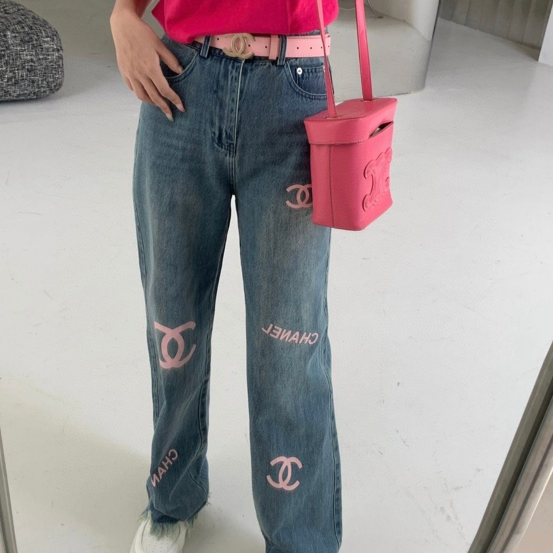 Versatile high waisted straight tube printed jeans PD10052209