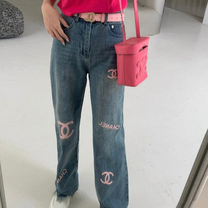 Versatile high waisted straight tube printed jeans PD10052209