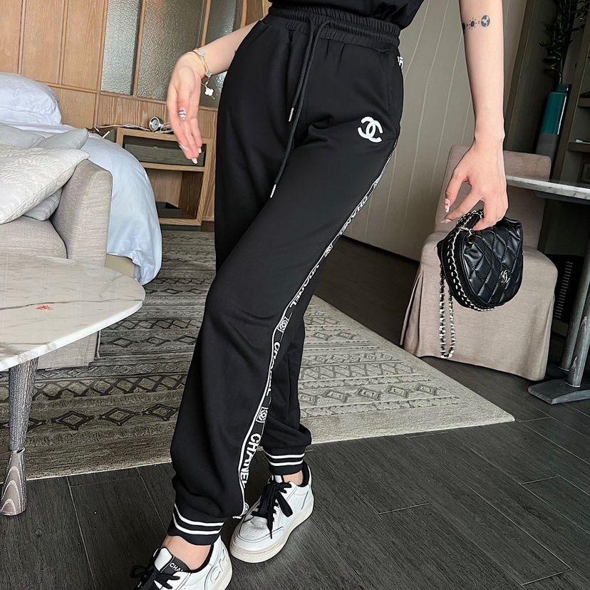 Black Leisure Comfortable Cotton C Logo Women's Sport SuitsPD05202413106