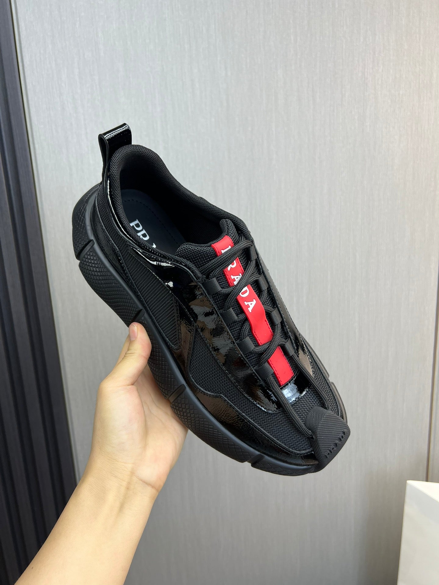 PR patent leather and mesh lace-up sneakers 0724111901