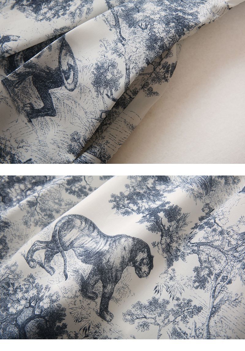 New Standing Collar Printed Large Swing Long Dress 1024030413