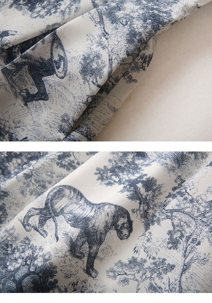 New Standing Collar Printed Large Swing Long Dress 1024030413