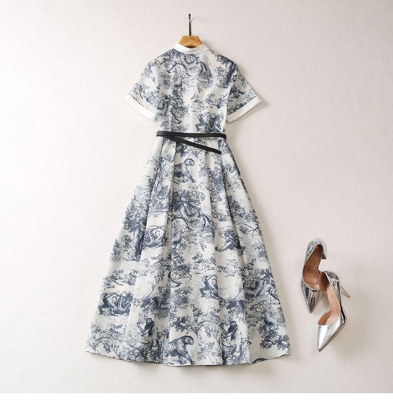 New Standing Collar Printed Large Swing Long Dress 1024030413