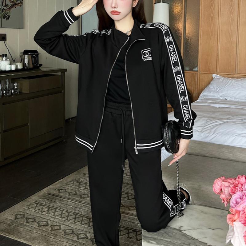 Black Leisure Comfortable Cotton C Logo Women's Sport SuitsPD05202413106