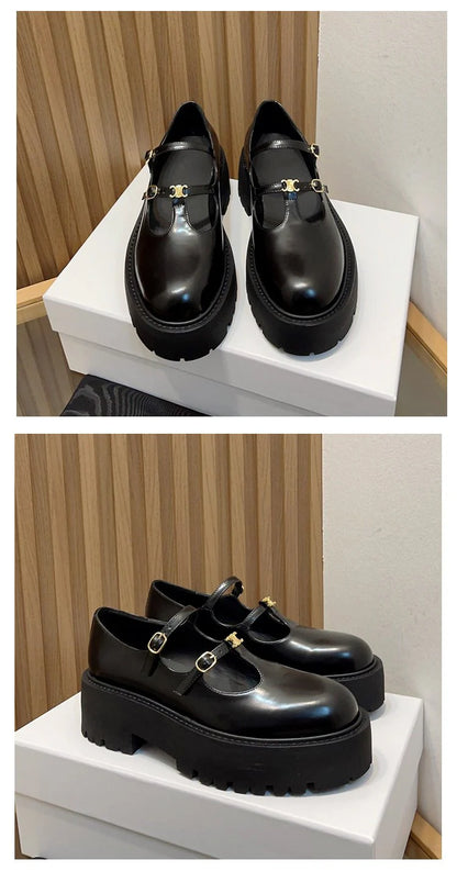 High-Heeled Platform Loafers All-Match Genuine Leather Mary Jane Shoes 1024041509