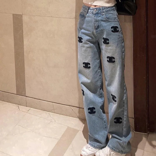 New Style Embroidered High Waist Straight Casual Jeans 1024012508