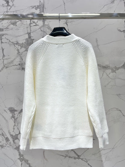 YSL V-Neck Knit Wool Cardigan with Silver Threads  0725022702