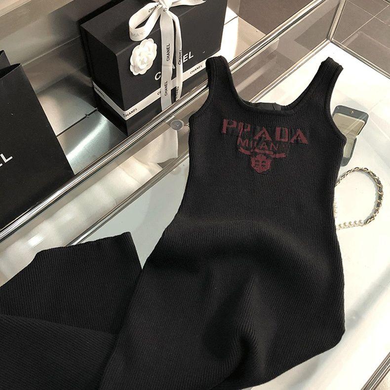 New Fashion All-match Ice Silk Knitted Sling Dress 1024040306