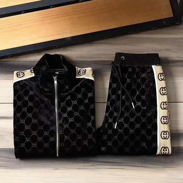 Men's Printed Sweater Sweatpants Casual Suit Sportswear Two Piece Set-01