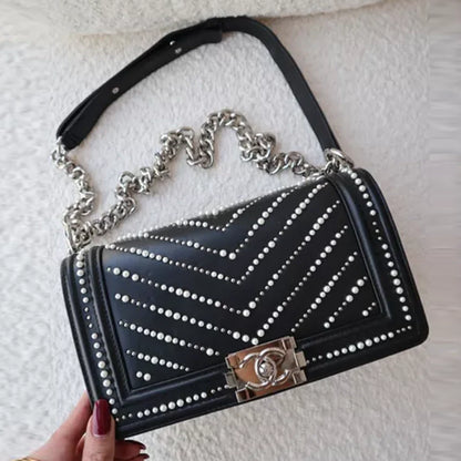 Luxury pearl diamond plaid bag 1024062604