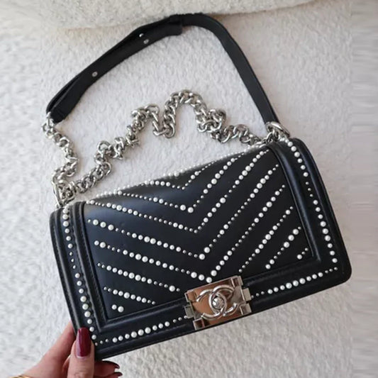 Luxury pearl diamond plaid bag 1024062604