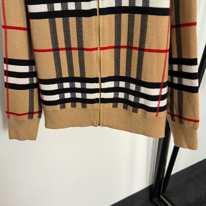 Checkered Hooded Knit Cardigan Jacket 1025092320