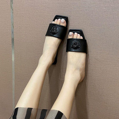 New Sandals Fashion Square Toe Beach One-word Sandals 1024040206