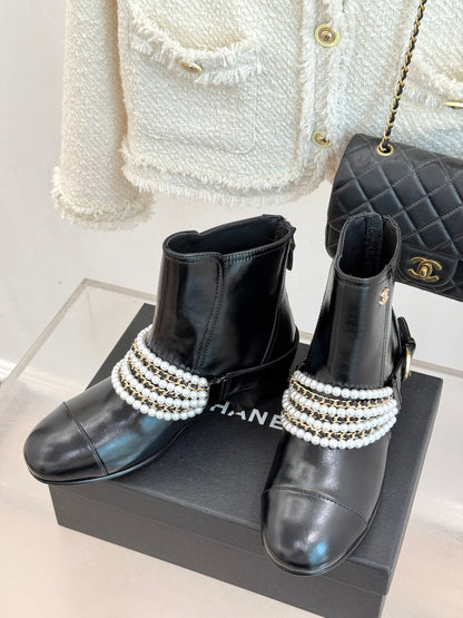 CNL25ss new fashionable pearl chain ankle boots 0725090810