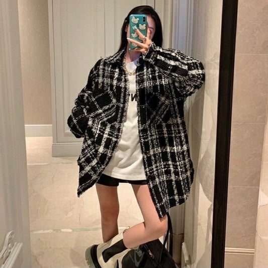 Plaid small fragrant style woven jacket thick coat XC0823092724