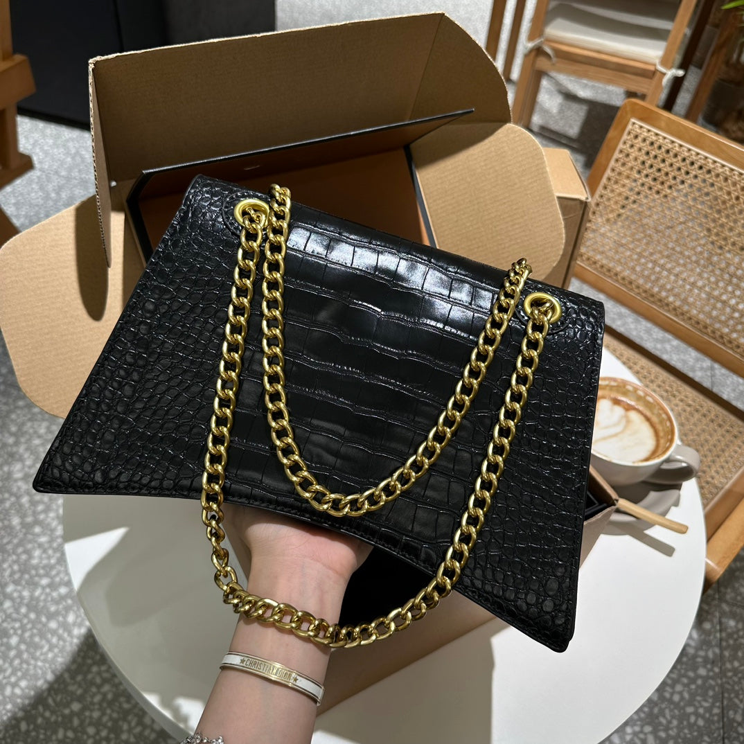 B hourglass crocodile-embossed shoulder bag XC1823081601