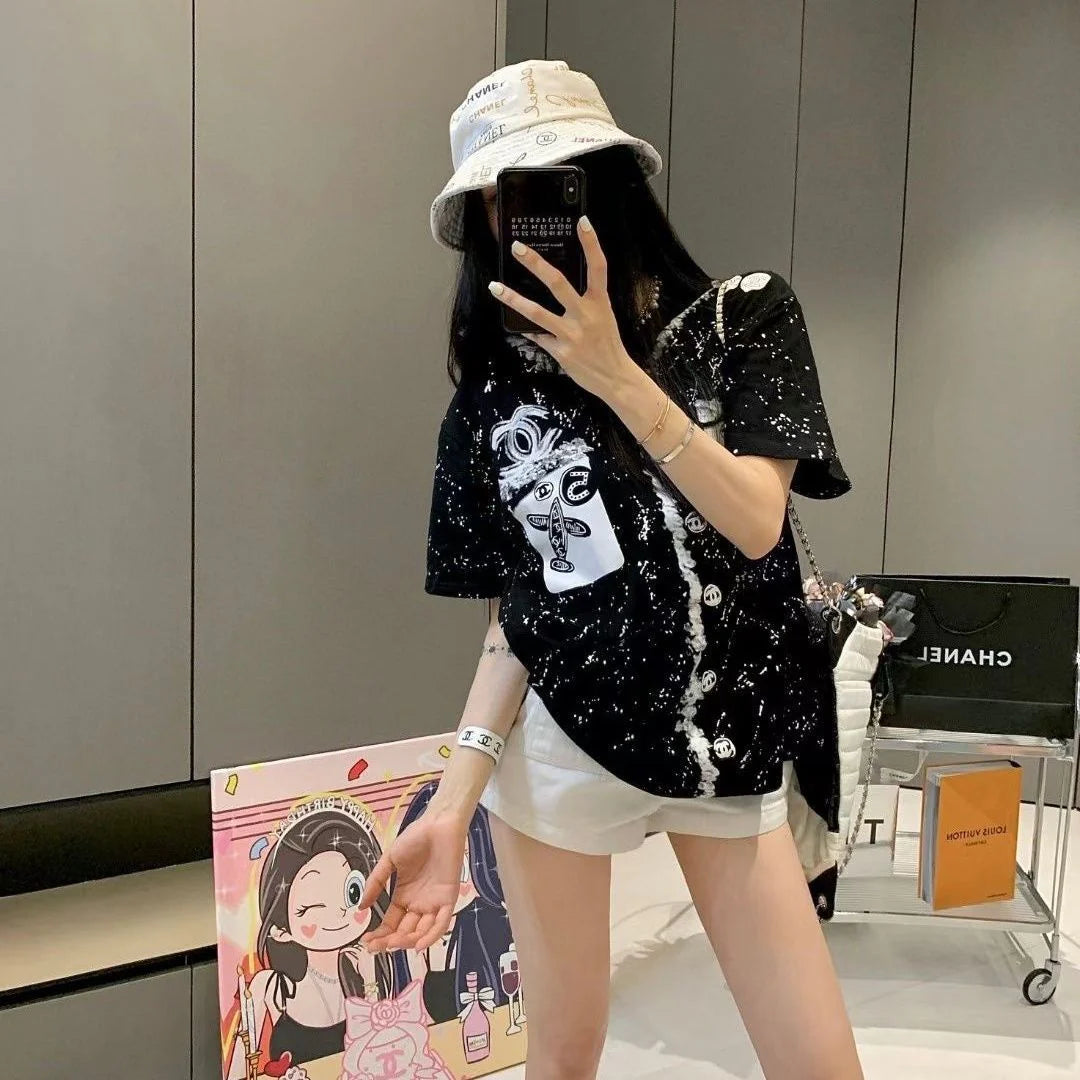 New Round Neck Color Long Letter Embroidery Short Sleeve 1024050912