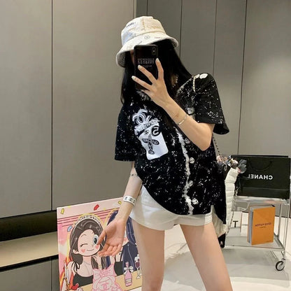 New Round Neck Color Long Letter Embroidery Short Sleeve 1024050912