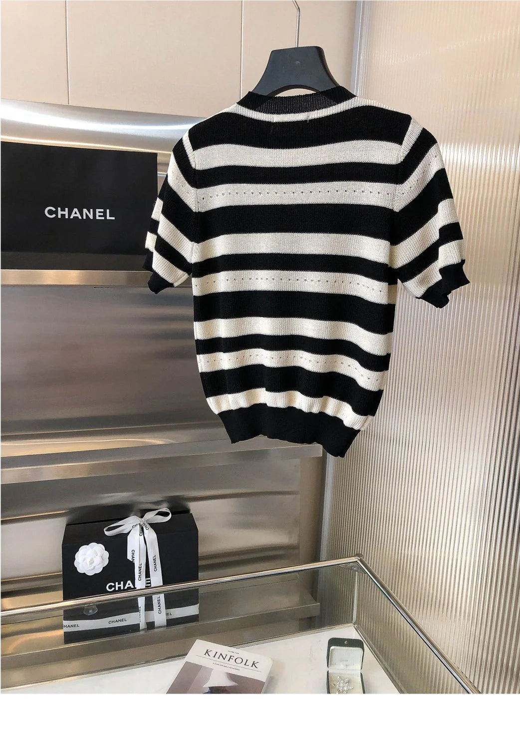 Heavy Beaded Black And White Striped Sweater 1024070322