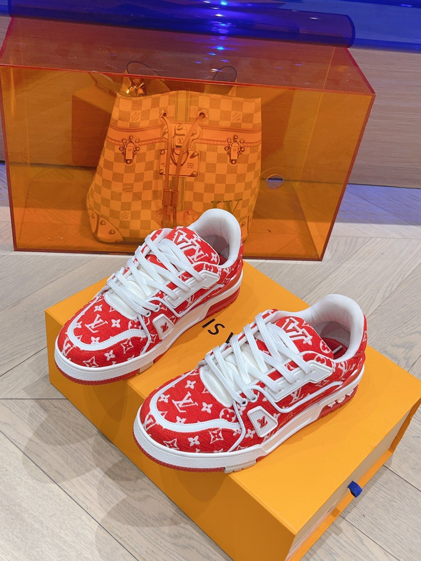 Lvv couple limited series casual denim print sneakers 0725012402