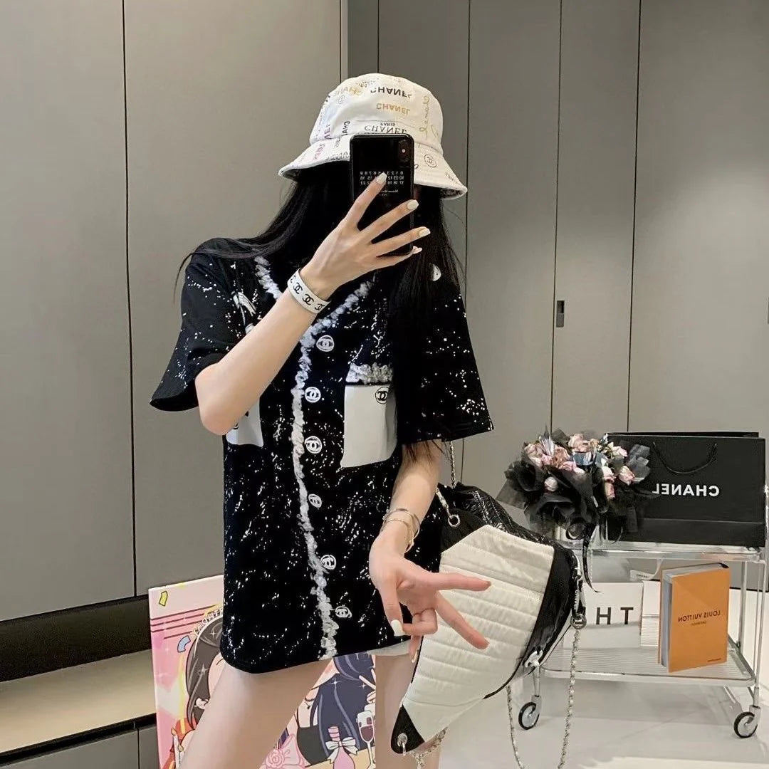 New Round Neck Color Long Letter Embroidery Short Sleeve 1024050912