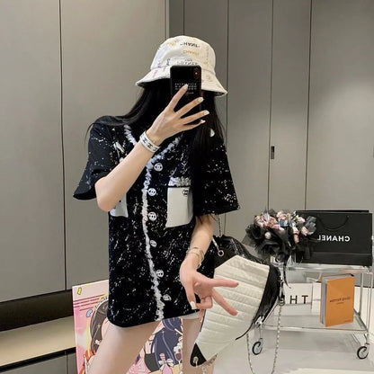 New Round Neck Color Long Letter Embroidery Short Sleeve 1024050912