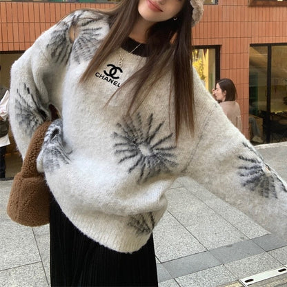 Ripped Gray Sweater Lazy Design Niche Top 0823120403