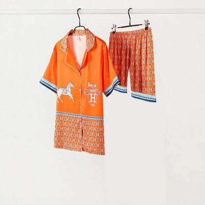 New Ice Silk Thin Short-sleeved Trousers Women's Three-suit 1024032530