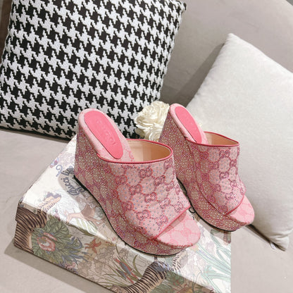 G new printed sequins platform ladies slippers XC07061201