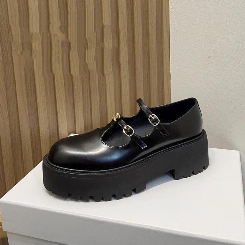 High-Heeled Platform Loafers All-Match Genuine Leather Mary Jane Shoes 1024041509