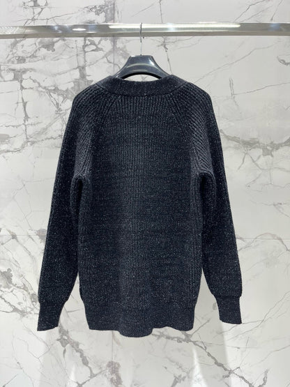 YSL V-Neck Knit Wool Cardigan with Silver Threads  0725022702