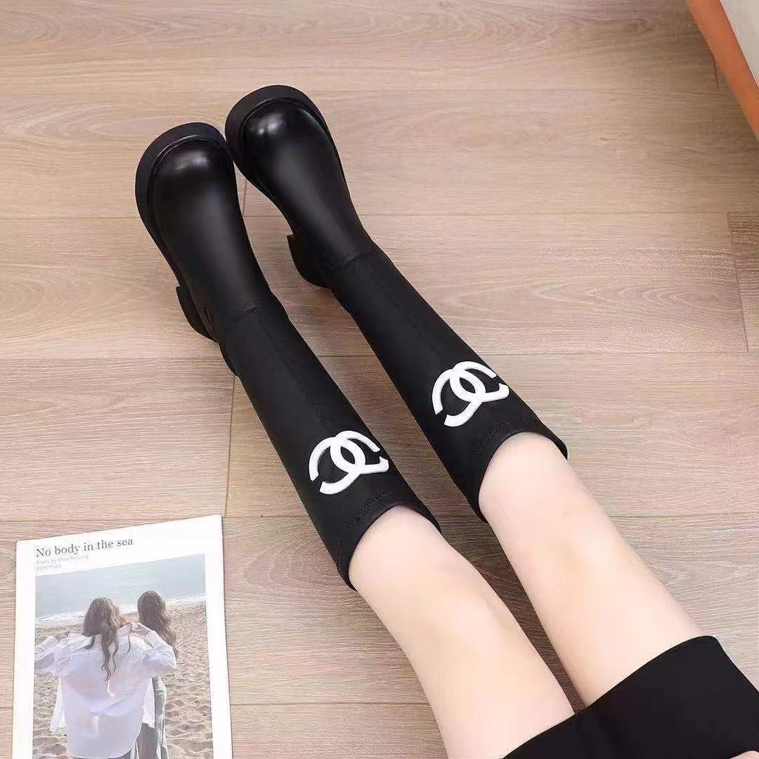 MID-TUBE WOMEN'S BOOTS 2022AUTUMN AND WINTER NEW THICKSOLED ALL-MATCH HIGH BOOTSELASTIC TIGHT BOOTS