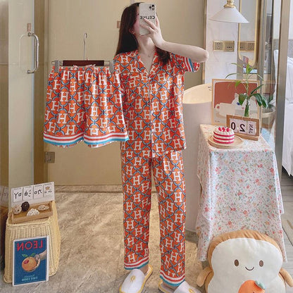 New Ice Silk Thin Short-sleeved Trousers Women's Three-suit 1024032530