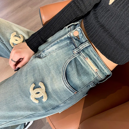 New high waisted loose embroidered straight Jeans 9000914007