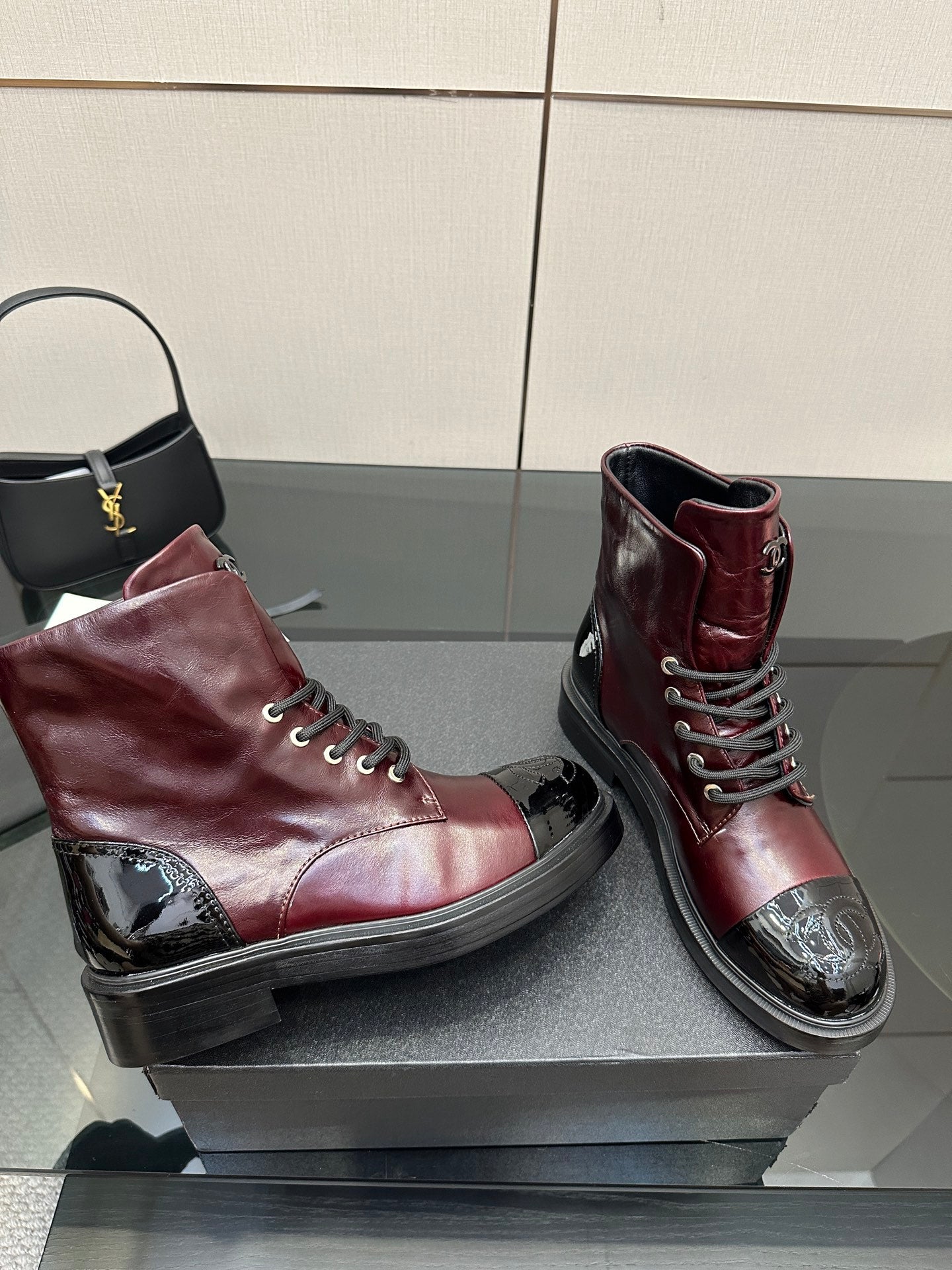 CNL25ss new fashionable color-blocked chunk-heeled ankle boots 0725090808