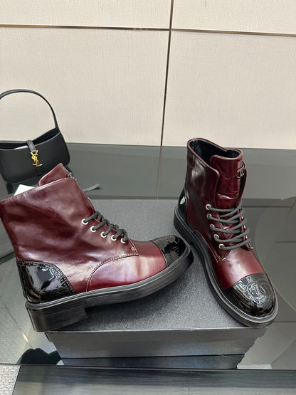 CNL25ss new fashionable color-blocked chunk-heeled ankle boots 0725090808