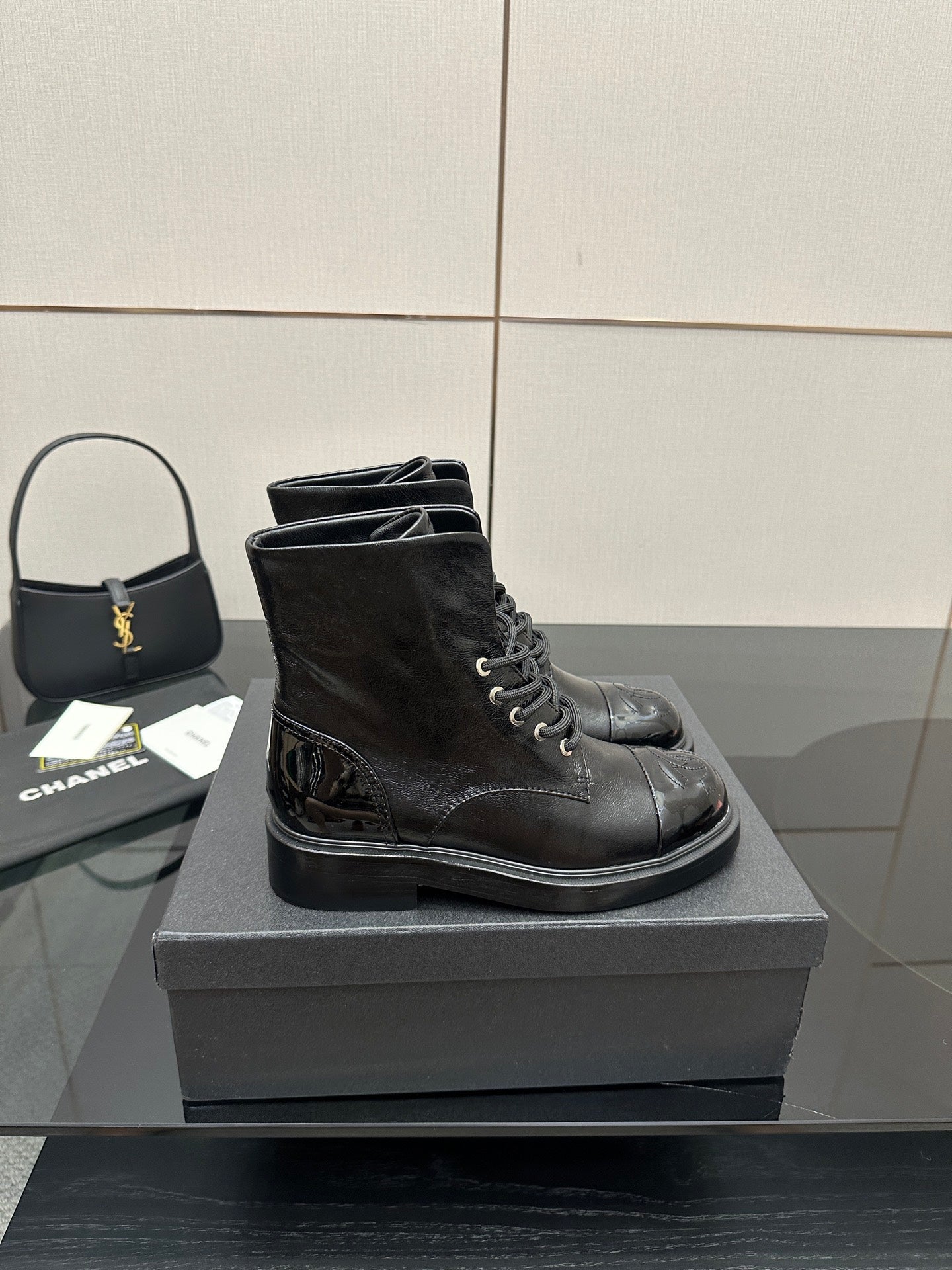 CNL25ss new fashionable color-blocked chunk-heeled ankle boots 0725090808