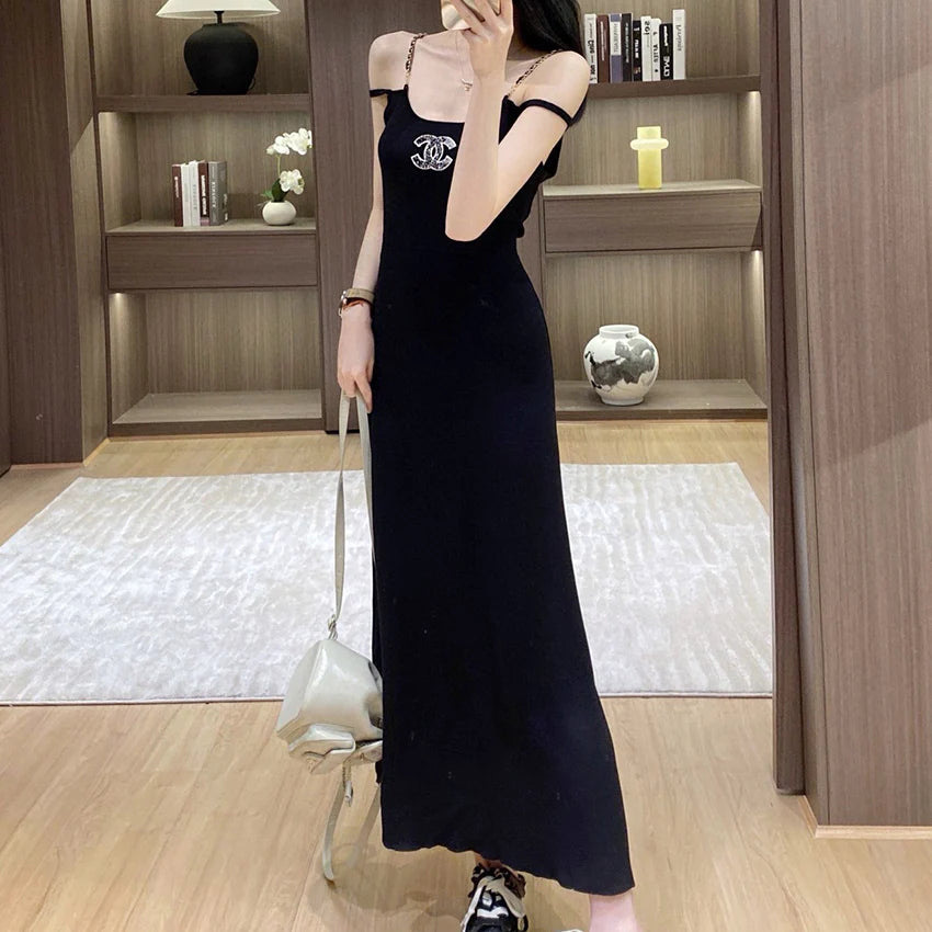 Luxurious sequin knitted chain camisole maxi skirt 1024052705