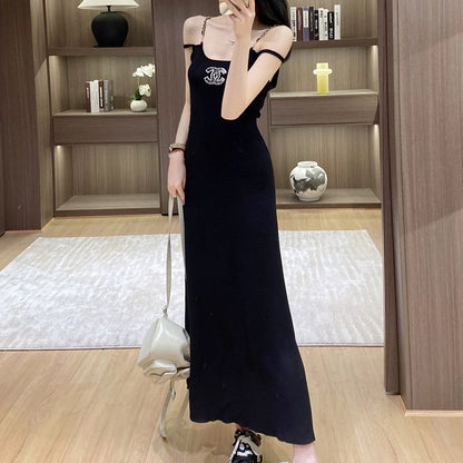 Luxurious sequin knitted chain camisole maxi skirt 1024052705