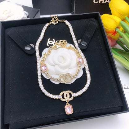 New Crystal Chain Pink Diamond Necklace 1925031303