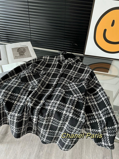 Plaid small fragrant style woven jacket thick coat XC0823092724