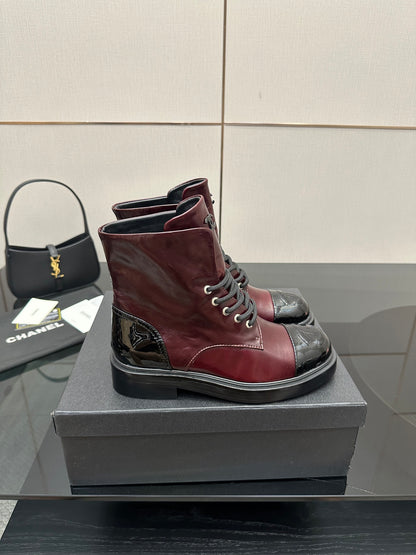 CNL25ss new fashionable color-blocked chunk-heeled ankle boots 0725090808