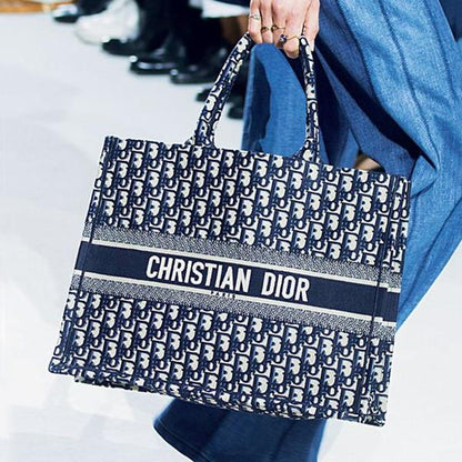 Book Tote Blue Oblique Embroidery Bags